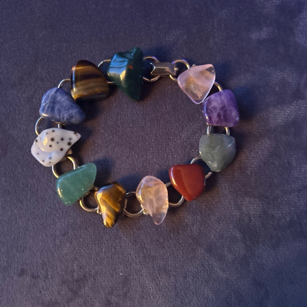 Vintage Polished Multicolor Stone Link Bracelet